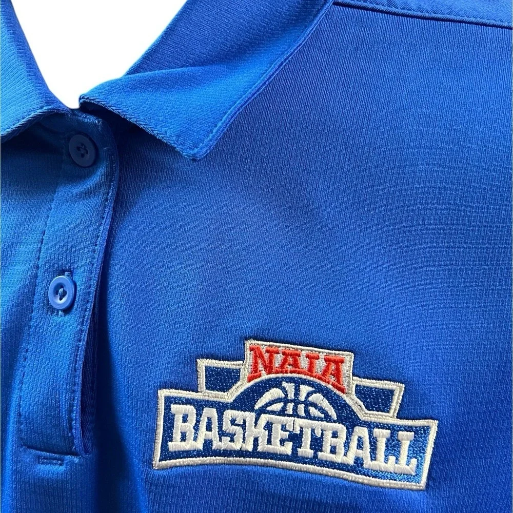 Nike Polo Shirt Mens‎ Size Medium Royal Blue NAIA Logo Basketball Embroidered